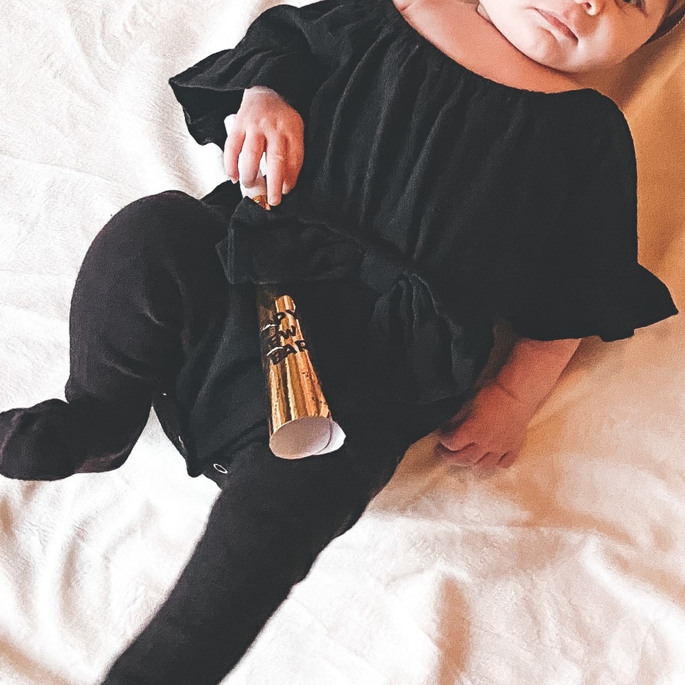 Baby Girl - Bow Flounced Black Bodysuit